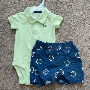 6m NWOT Carters smiley face collared short sleeve bodysuit and shorts set